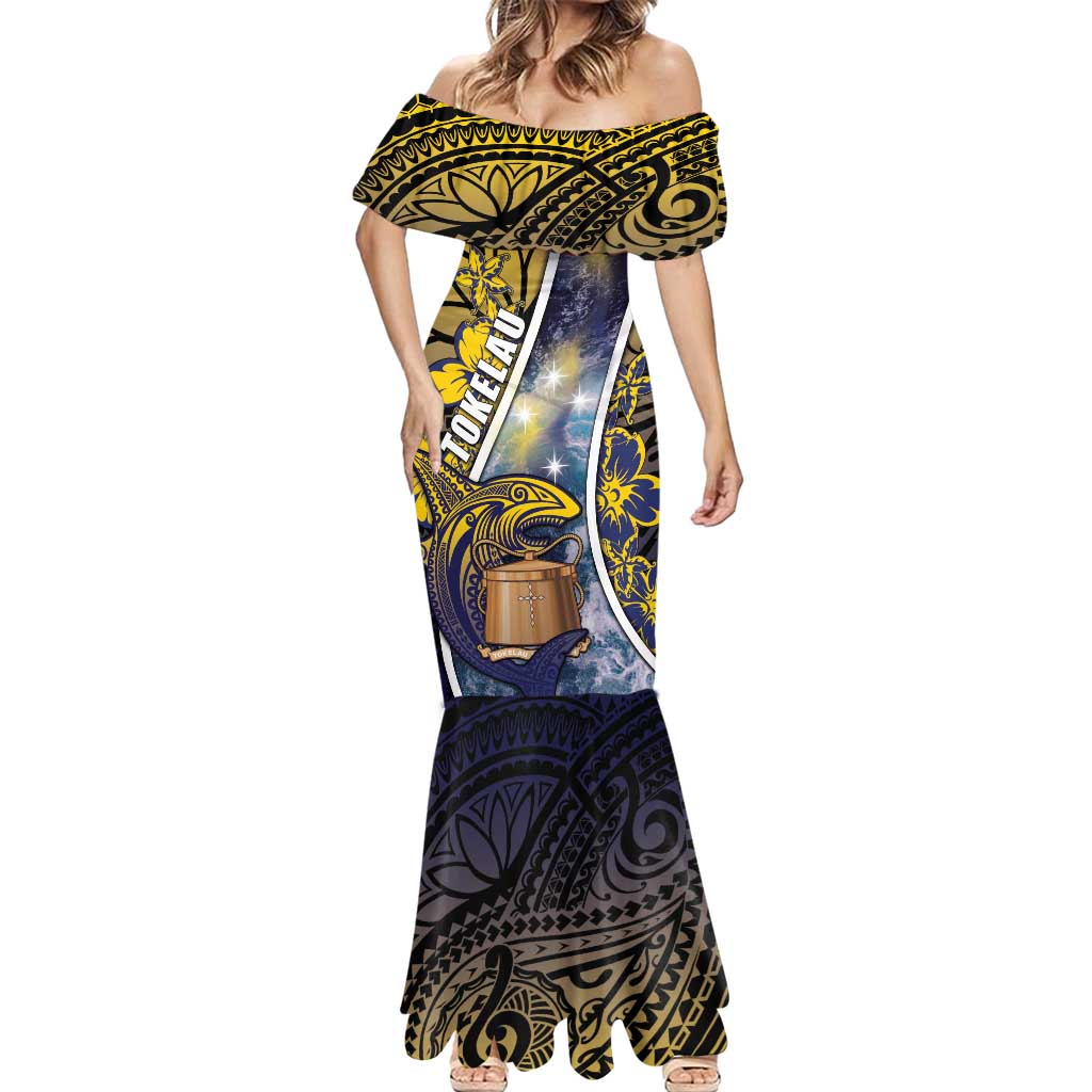 Personalised Tokelau Mermaid Dress National Badge Waves Style DT05 - Polynesian Pride