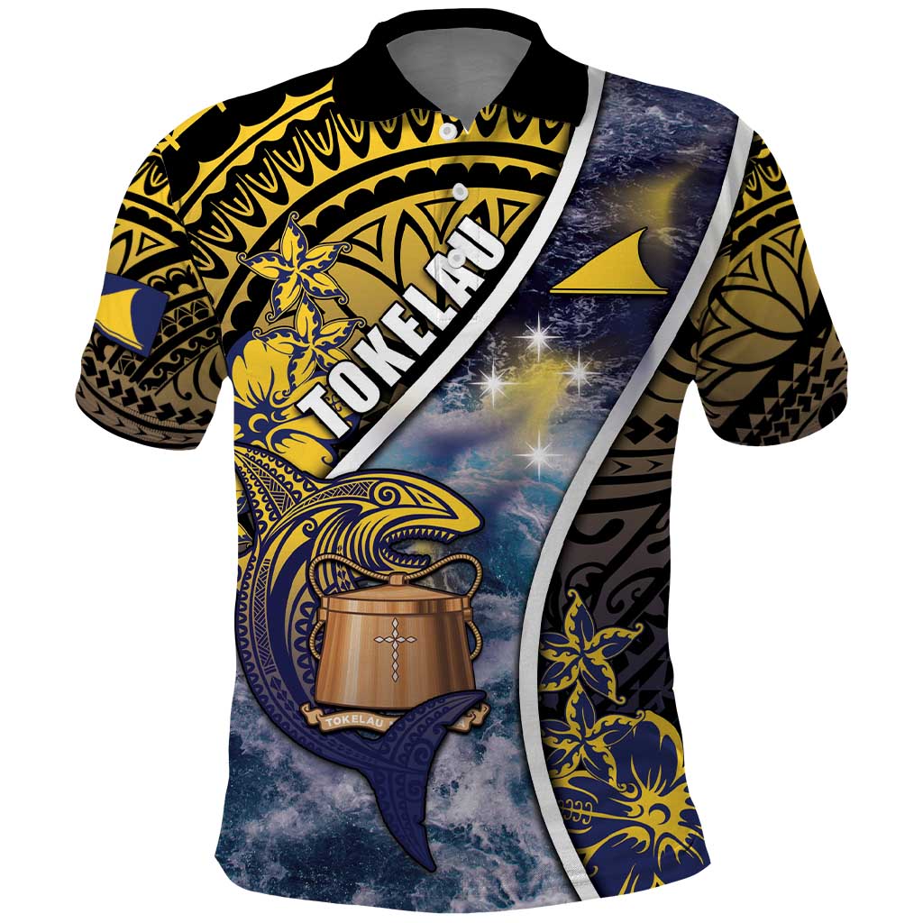 Personalised Tokelau Polo Shirt National Badge Waves Style DT05 Yellow - Polynesian Pride