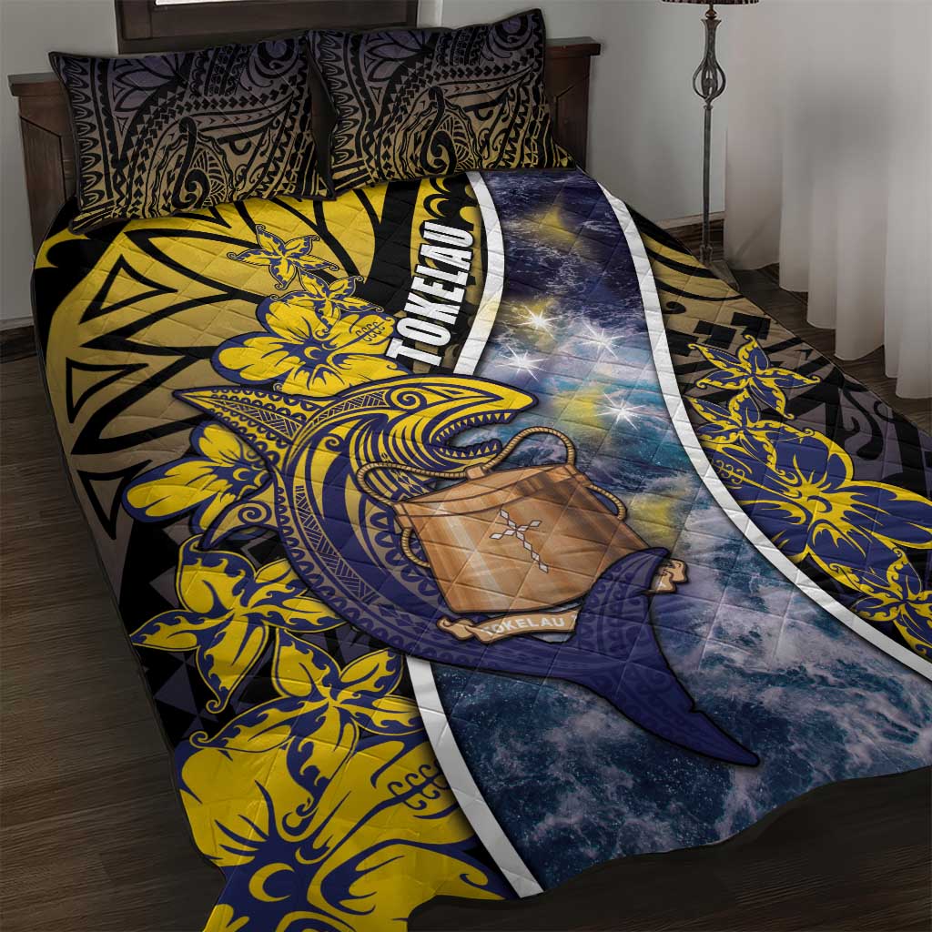 Tokelau Quilt Bed Set National Badge Waves Style DT05 Yellow - Polynesian Pride