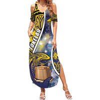Personalised Tokelau Summer Maxi Dress National Badge Waves Style DT05 Women Yellow - Polynesian Pride