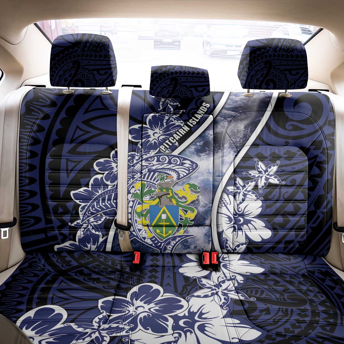 Pitcairn Islands Back Car Seat Cover Coat Of Arms Waves Style DT05 - Polynesian Pride