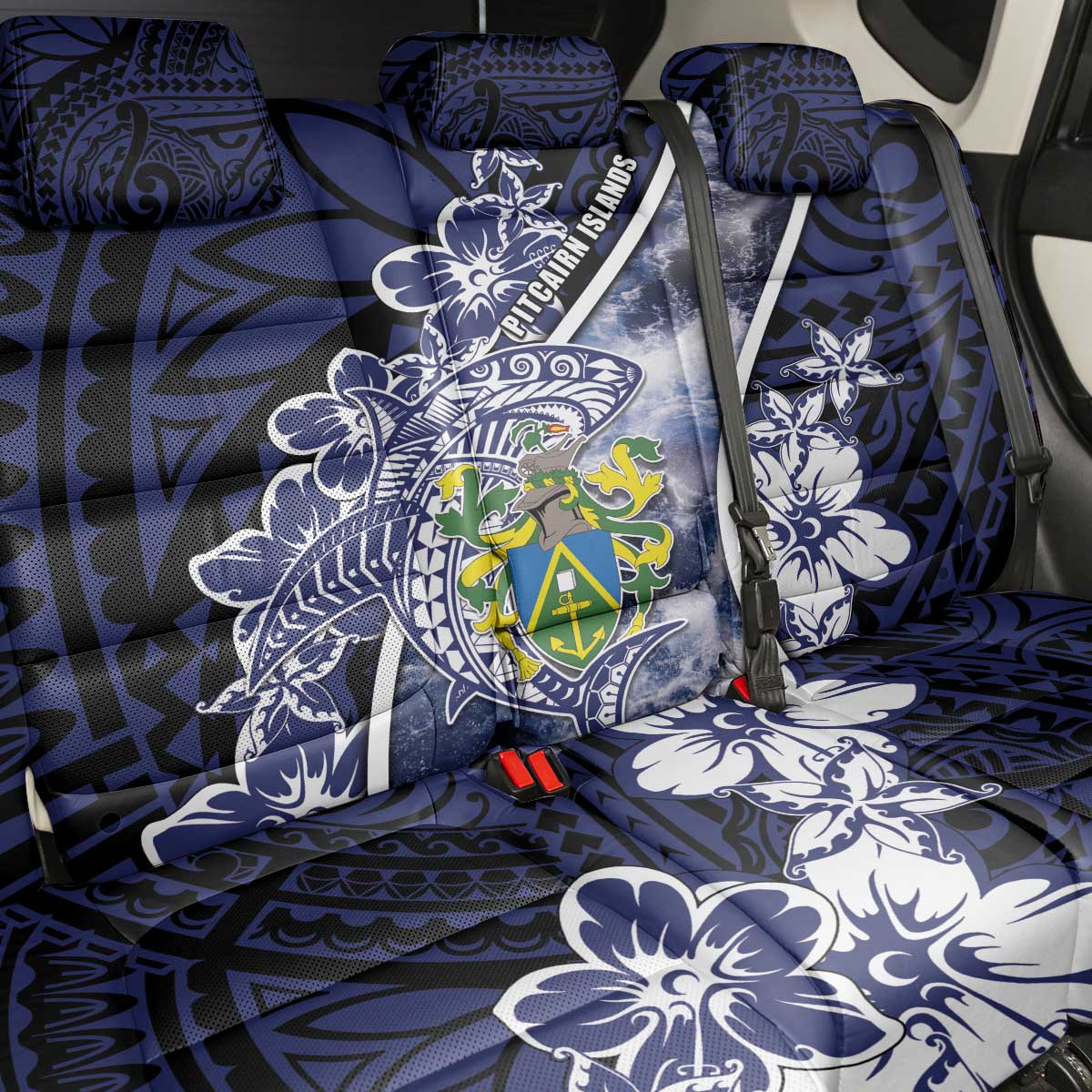 Pitcairn Islands Back Car Seat Cover Coat Of Arms Waves Style DT05 - Polynesian Pride