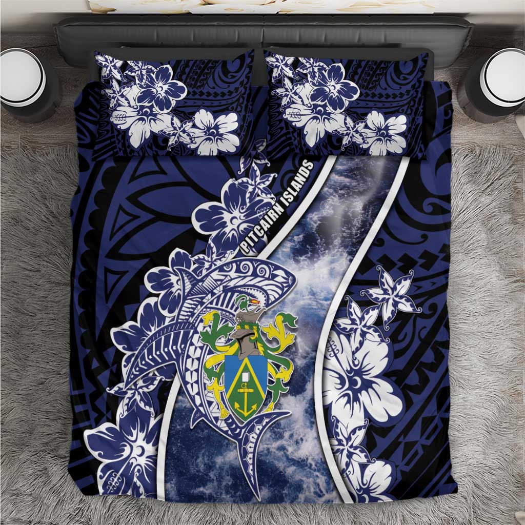 Pitcairn Islands Bedding Set Coat Of Arms Waves Style DT05 Navy - Polynesian Pride