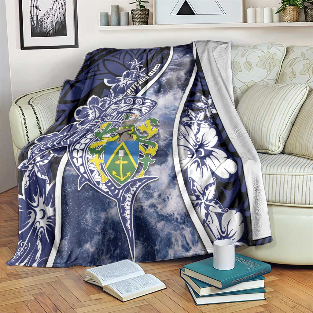 Pitcairn Islands Blanket Coat Of Arms Waves Style DT05 Navy - Polynesian Pride