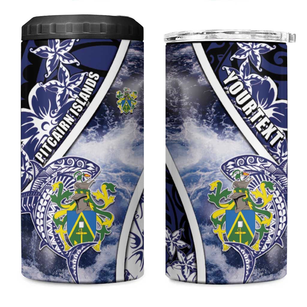Personalised Pitcairn Islands 4 in 1 Can Cooler Tumbler Coat Of Arms Waves Style DT05 One Size: 16 oz Navy - Polynesian Pride