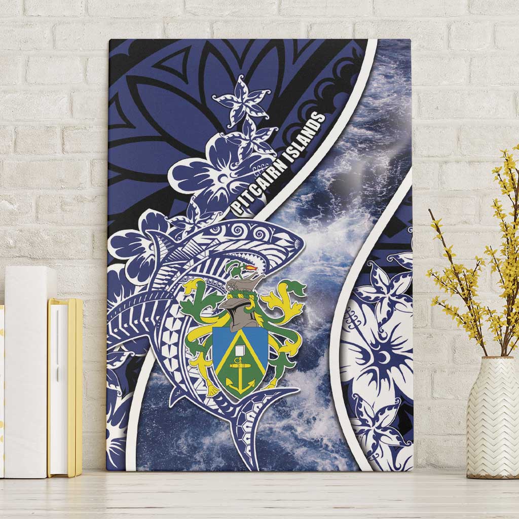 Pitcairn Islands Canvas Wall Art Coat Of Arms Waves Style DT05 Without Frame Navy - Polynesian Pride