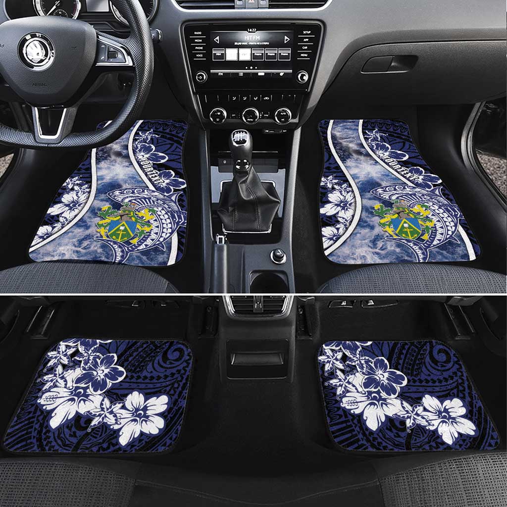 Pitcairn Islands Car Mats Coat Of Arms Waves Style DT05 Set 4pcs Navy - Polynesian Pride