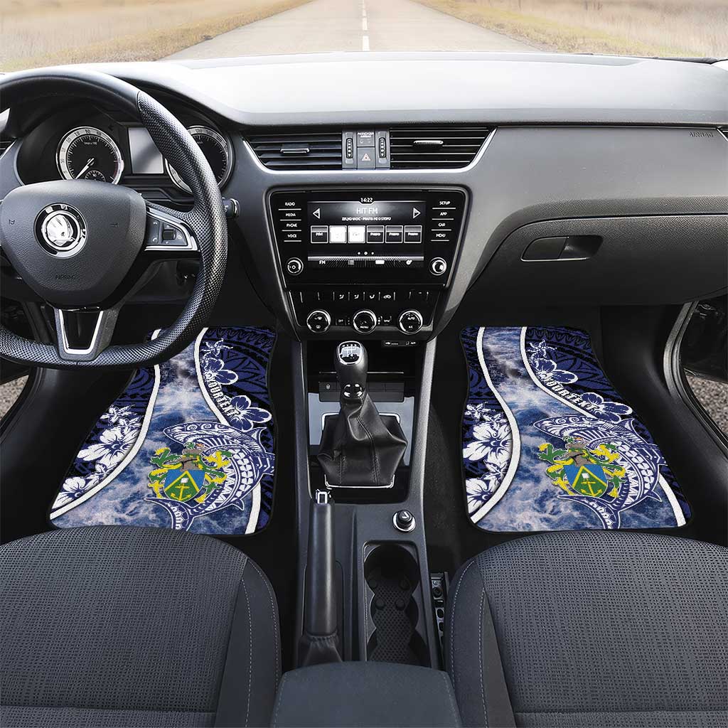 Pitcairn Islands Car Mats Coat Of Arms Waves Style DT05 Set 2pcs - Front Navy - Polynesian Pride