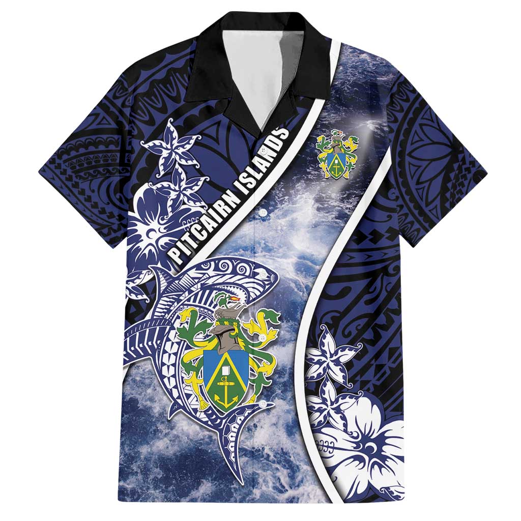 Personalised Pitcairn Islands Hawaiian Shirt Coat Of Arms Waves Style DT05 Navy - Polynesian Pride