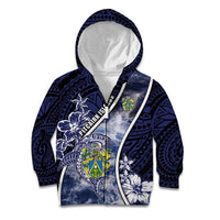 Personalised Pitcairn Islands Kid Hoodie Coat Of Arms Waves Style DT05 Zip Hoodie Navy - Polynesian Pride