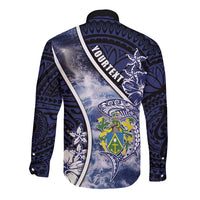 Personalised Pitcairn Islands Long Sleeve Button Shirt Coat Of Arms Waves Style DT05 - Polynesian Pride