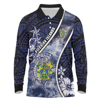 Personalised Pitcairn Islands Long Sleeve Polo Shirt Coat Of Arms Waves Style DT05 Navy - Polynesian Pride