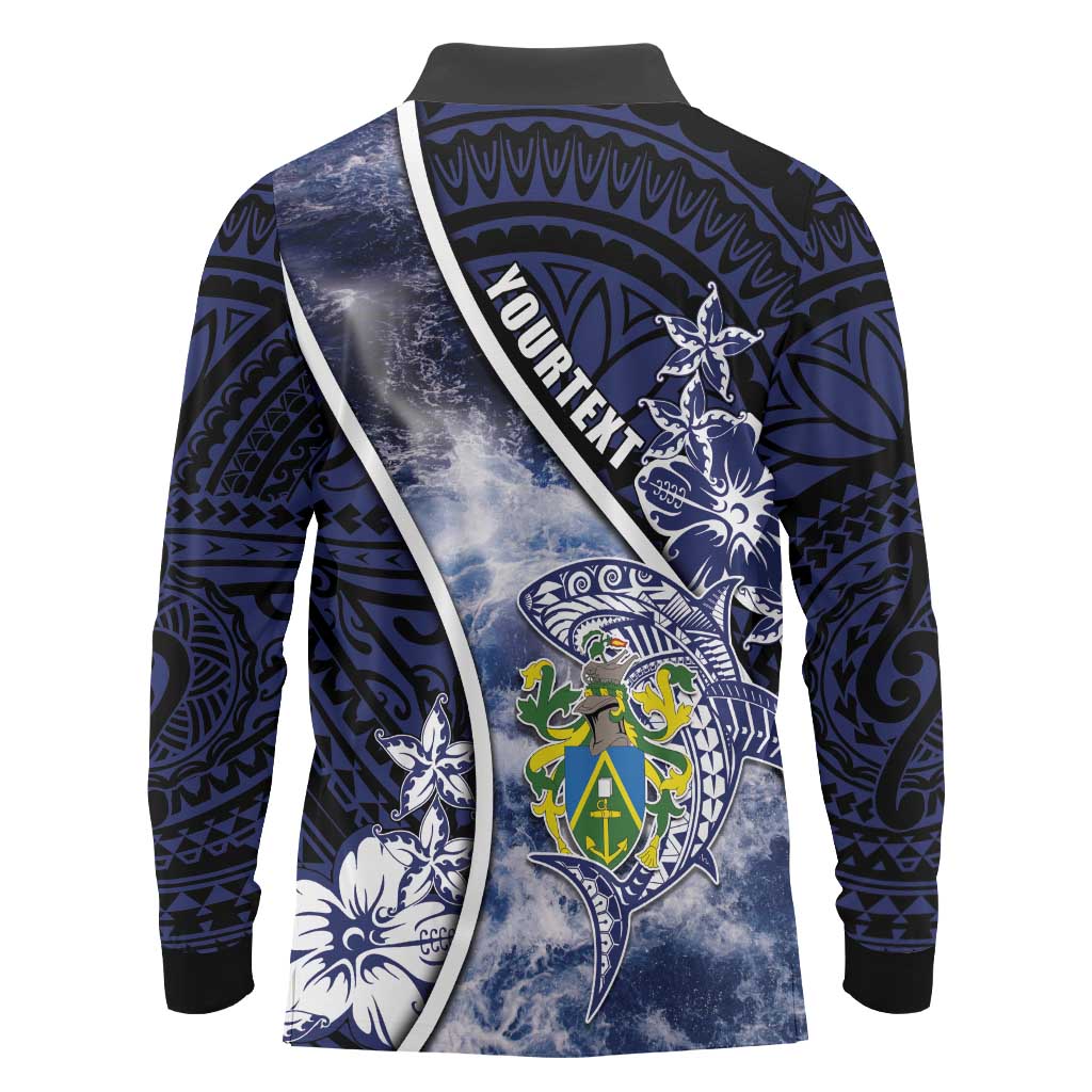 Personalised Pitcairn Islands Long Sleeve Polo Shirt Coat Of Arms Waves Style DT05 - Polynesian Pride