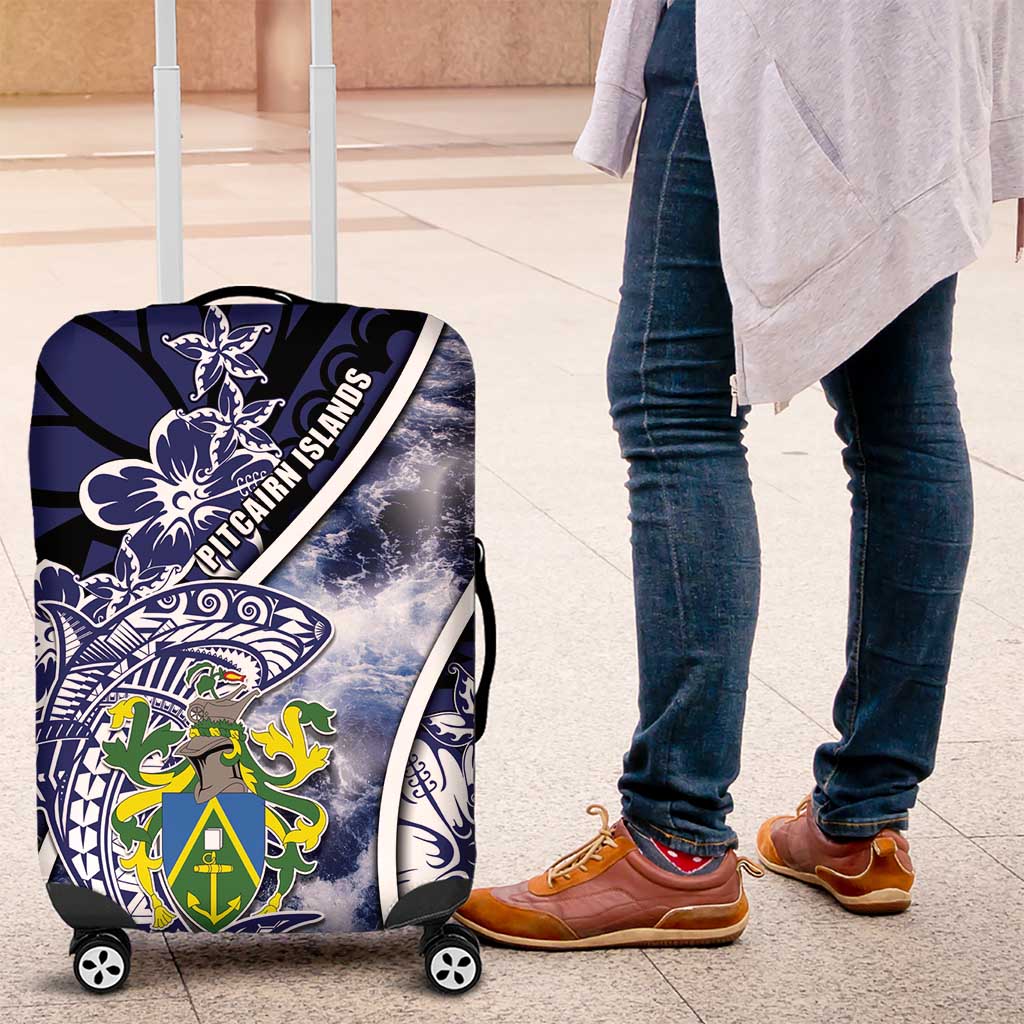 Pitcairn Islands Luggage Cover Coat Of Arms Waves Style DT05 Navy - Polynesian Pride