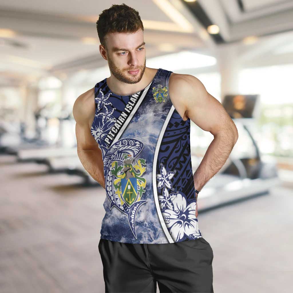 Personalised Pitcairn Islands Men Tank Top Coat Of Arms Waves Style DT05 Navy - Polynesian Pride