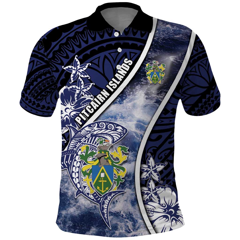 Personalised Pitcairn Islands Polo Shirt Coat Of Arms Waves Style DT05 Navy - Polynesian Pride