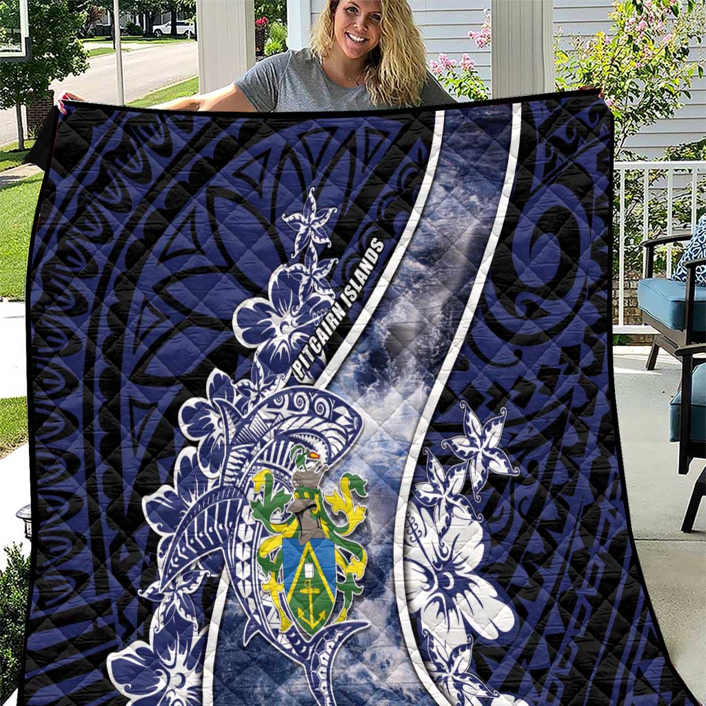 Pitcairn Islands Quilt Coat Of Arms Waves Style DT05 Navy - Polynesian Pride