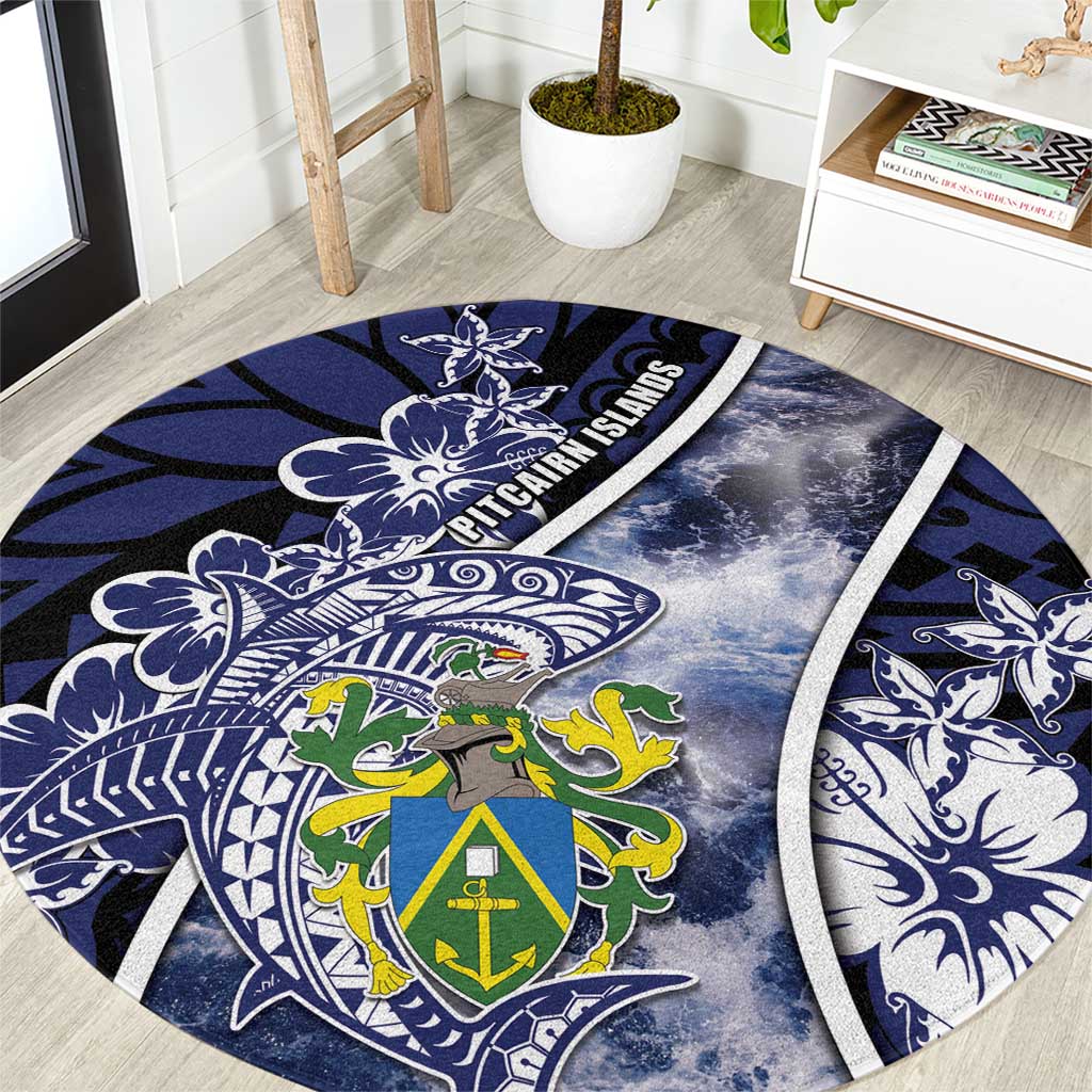 Pitcairn Islands Round Carpet Coat Of Arms Waves Style DT05 Navy - Polynesian Pride
