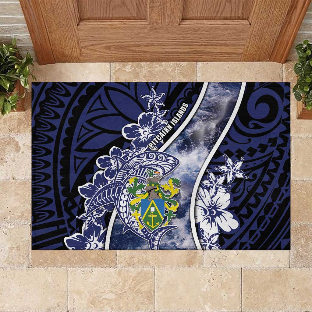 Pitcairn Islands Rubber Doormat Coat Of Arms Waves Style DT05 Navy - Polynesian Pride