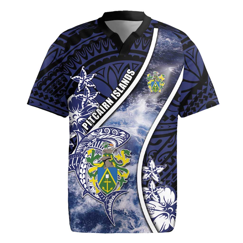 Personalised Pitcairn Islands Rugby Jersey Coat Of Arms Waves Style DT05 Navy - Polynesian Pride