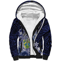 Personalised Pitcairn Islands Sherpa Hoodie Coat Of Arms Waves Style DT05 Unisex Navy - Polynesian Pride