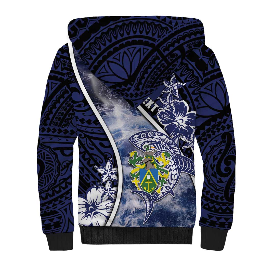Personalised Pitcairn Islands Sherpa Hoodie Coat Of Arms Waves Style DT05 - Polynesian Pride
