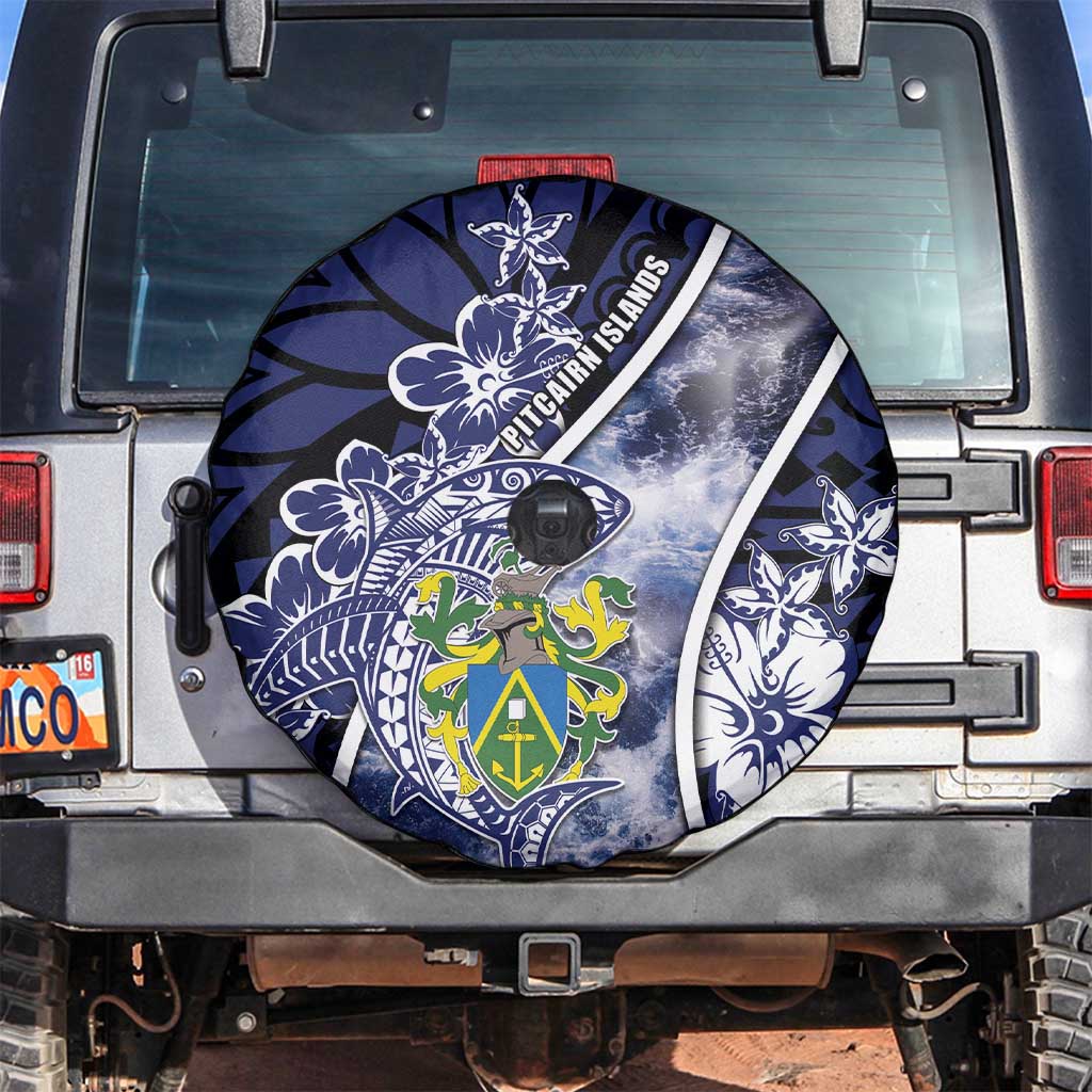 Pitcairn Islands Spare Tire Cover Coat Of Arms Waves Style DT05 Navy - Polynesian Pride