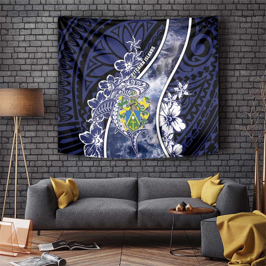 Pitcairn Islands Tapestry Coat Of Arms Waves Style DT05 Navy - Polynesian Pride