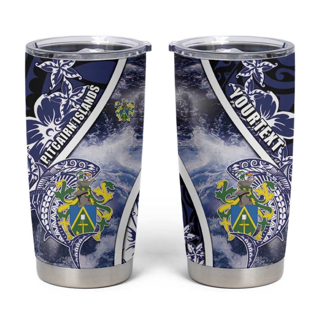 Personalised Pitcairn Islands Tumbler Cup Coat Of Arms Waves Style DT05 Navy - Polynesian Pride