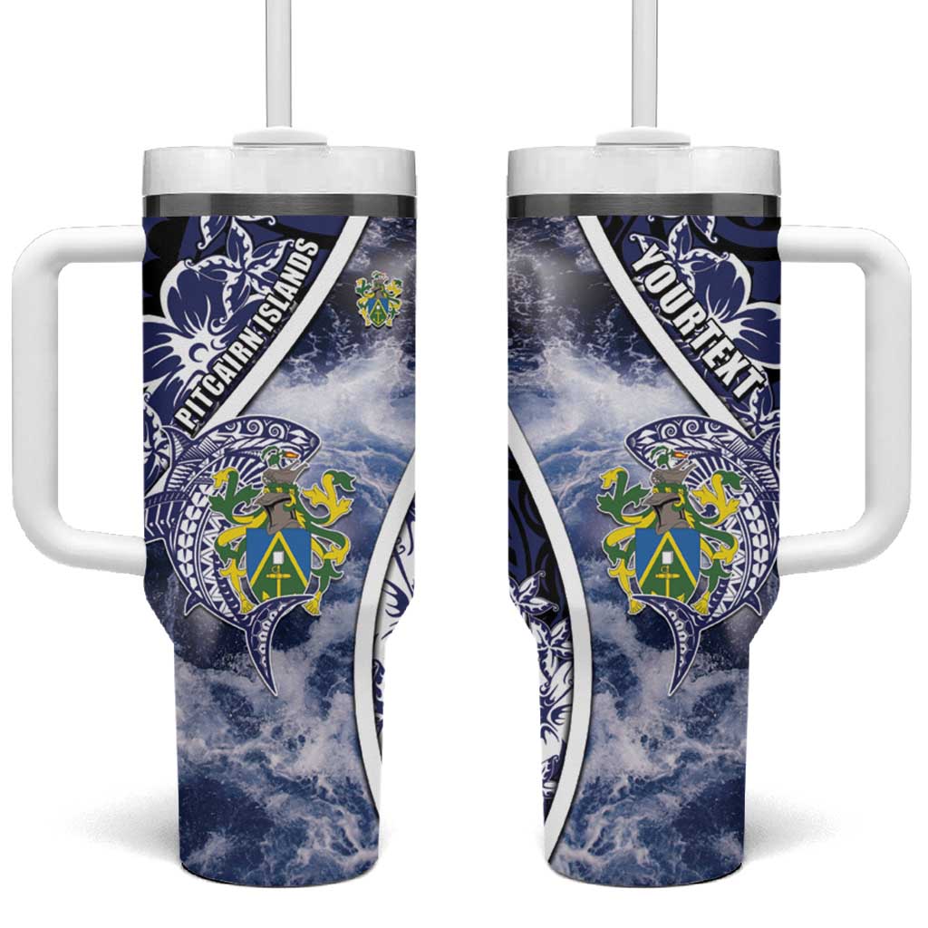 Personalised Pitcairn Islands Tumbler With Handle Coat Of Arms Waves Style DT05 One Size: 40 oz Navy - Polynesian Pride