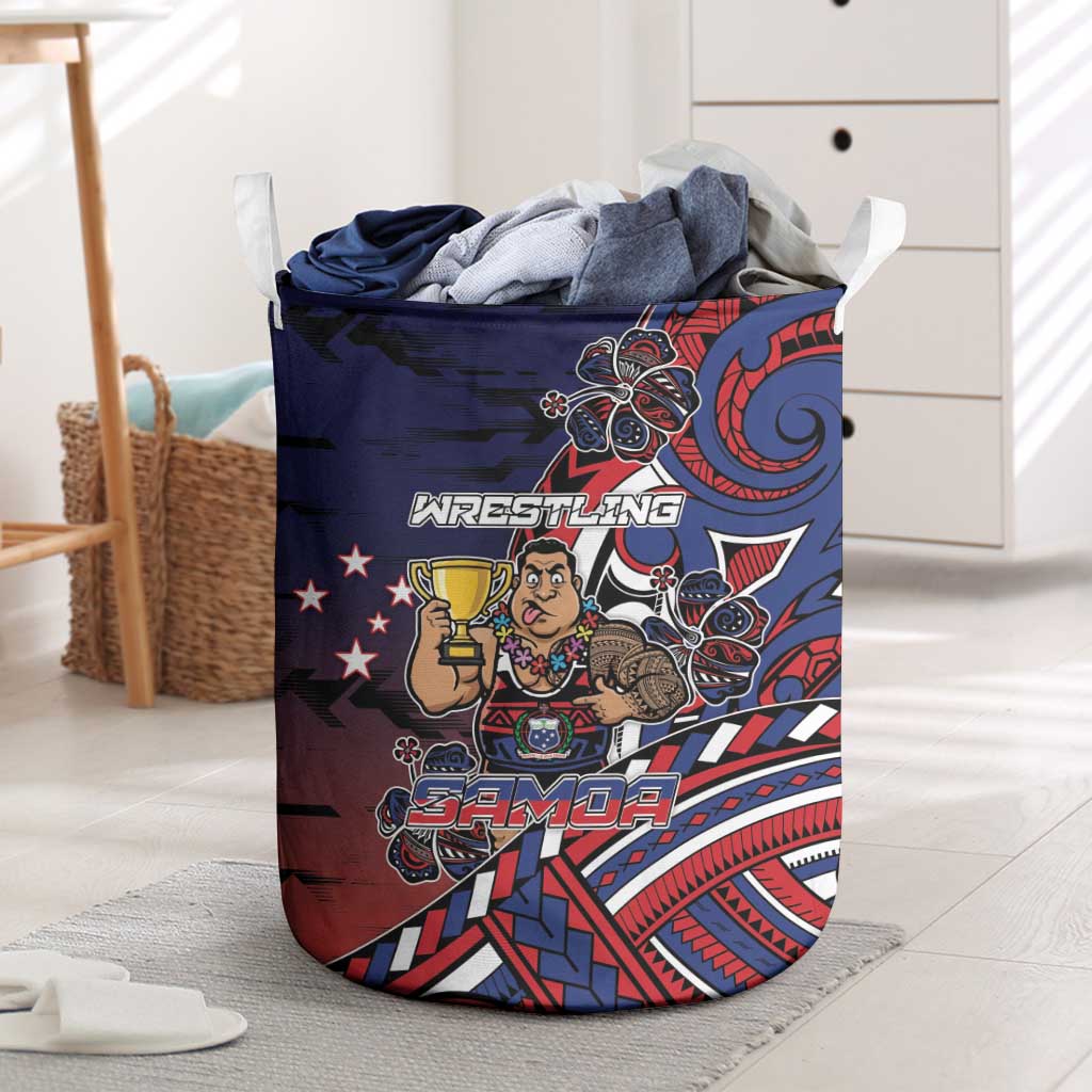 Samoa Wrestling Laundry Basket Polynesian Warrior Funny Style DT05 Navy - Polynesian Pride