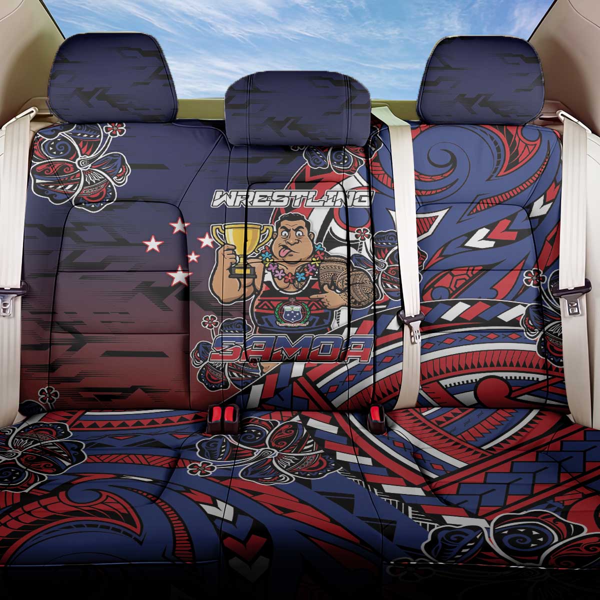 Samoa Wrestling Back Car Seat Cover Polynesian Warrior Funny Style DT05 One Size Navy - Polynesian Pride