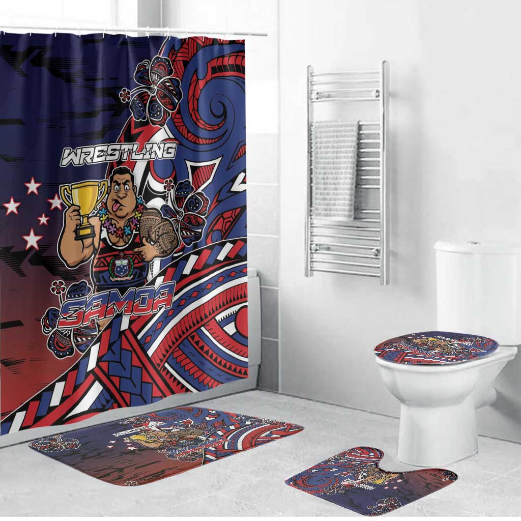 Samoa Wrestling Bathroom Set Polynesian Warrior Funny Style DT05 Bathroom Set (4 pcs) Navy - Polynesian Pride