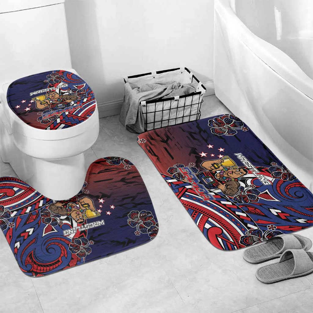 Samoa Wrestling Bathroom Set Polynesian Warrior Funny Style DT05 Mat Set Only (3 pcs) One Size Navy - Polynesian Pride
