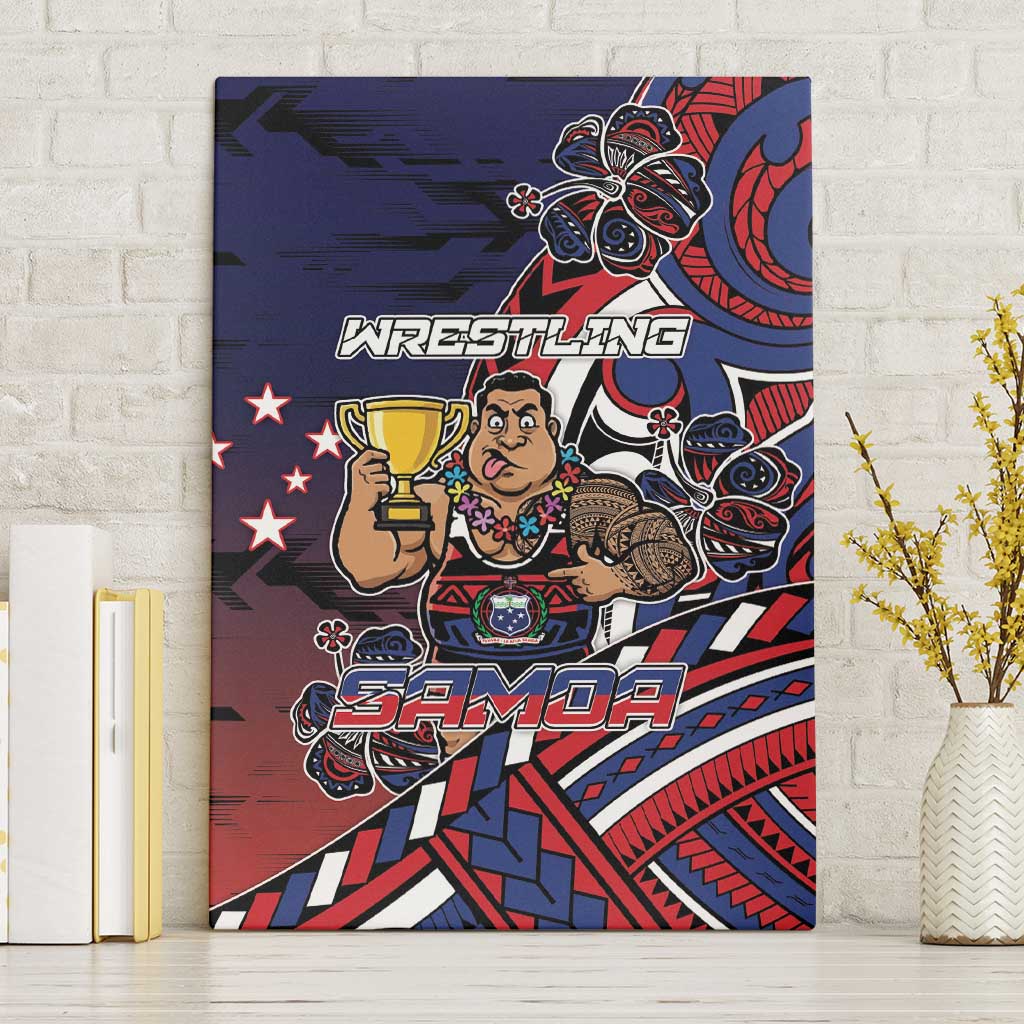 Samoa Wrestling Canvas Wall Art Polynesian Warrior Funny Style DT05 Without Frame Navy - Polynesian Pride