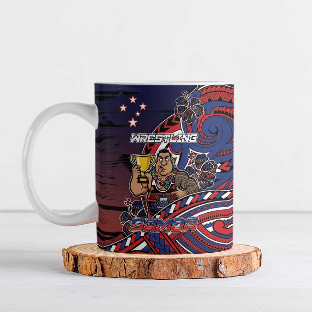 Personalised Samoa Wrestling Ceramic Mug Polynesian Warrior Funny Style DT05 Navy - Polynesian Pride