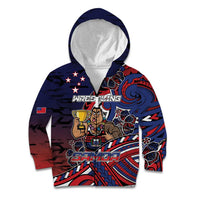 Personalised Samoa Wrestling Kid Hoodie Polynesian Warrior Funny Style DT05 Zip Hoodie Navy - Polynesian Pride