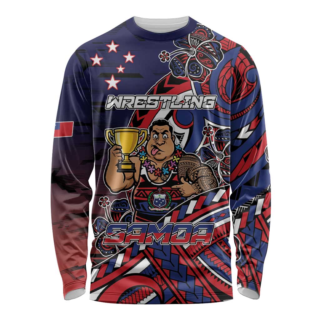 Personalised Samoa Wrestling Long Sleeve Shirt Polynesian Warrior Funny Style DT05 Unisex Navy - Polynesian Pride