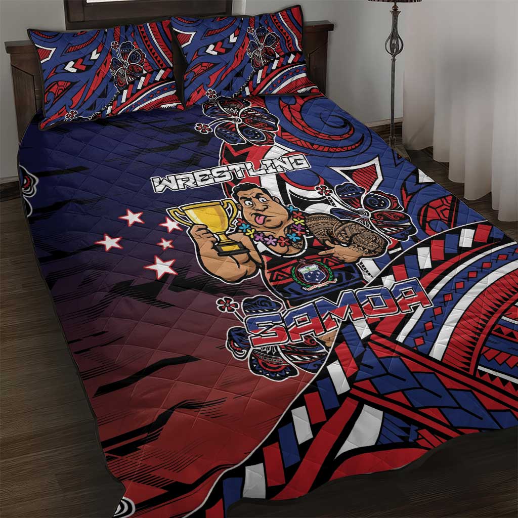 Samoa Wrestling Quilt Bed Set Polynesian Warrior Funny Style DT05 Navy - Polynesian Pride