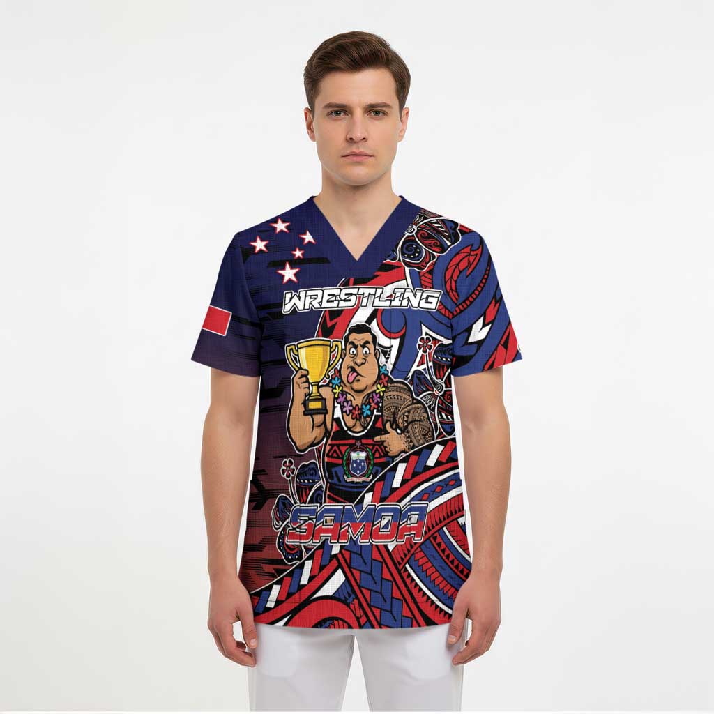 Personalised Samoa Wrestling Scrub Top Polynesian Warrior Funny Style DT05 - Polynesian Pride