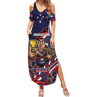 Personalised Samoa Wrestling Summer Maxi Dress Polynesian Warrior Funny Style DT05 Women Navy - Polynesian Pride