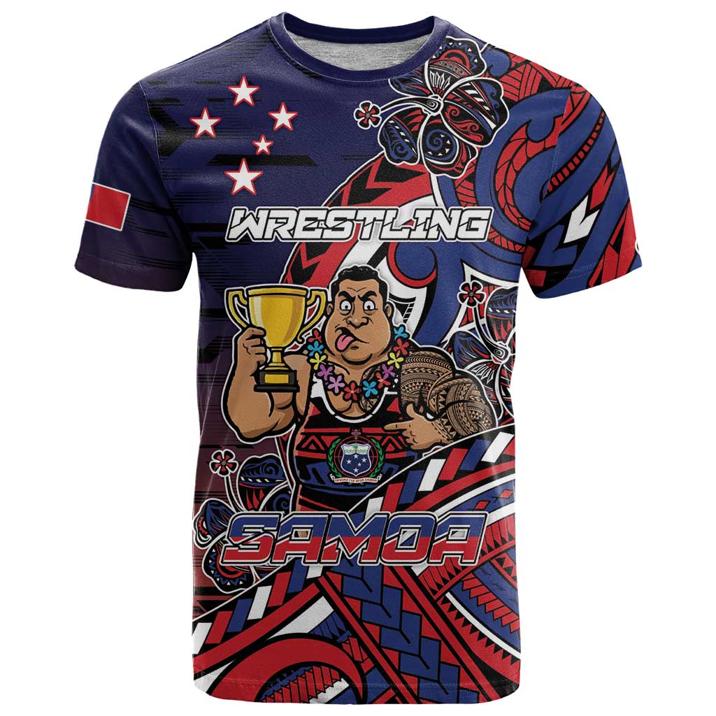 Personalised Samoa Wrestling T Shirt Polynesian Warrior Funny Style DT05 Navy - Polynesian Pride