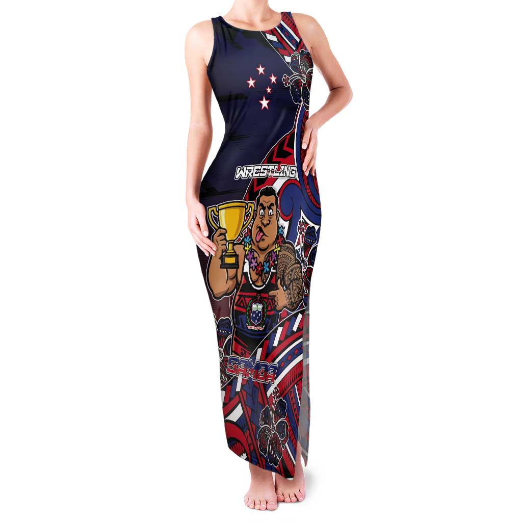 Personalised Samoa Wrestling Tank Maxi Dress Polynesian Warrior Funny Style DT05 Women Navy - Polynesian Pride