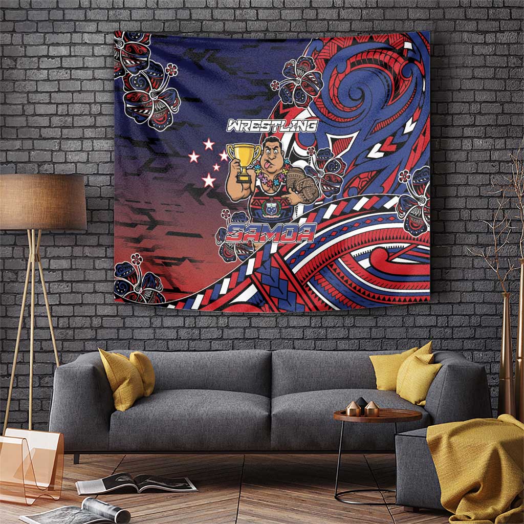 Samoa Wrestling Tapestry Polynesian Warrior Funny Style DT05 Navy - Polynesian Pride