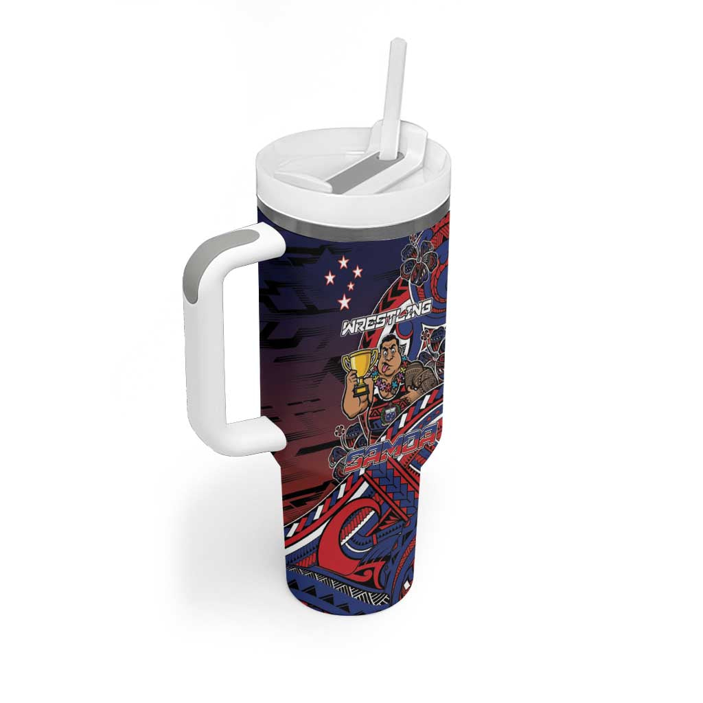 Personalised Samoa Wrestling Tumbler With Handle Polynesian Warrior Funny Style DT05 - Polynesian Pride