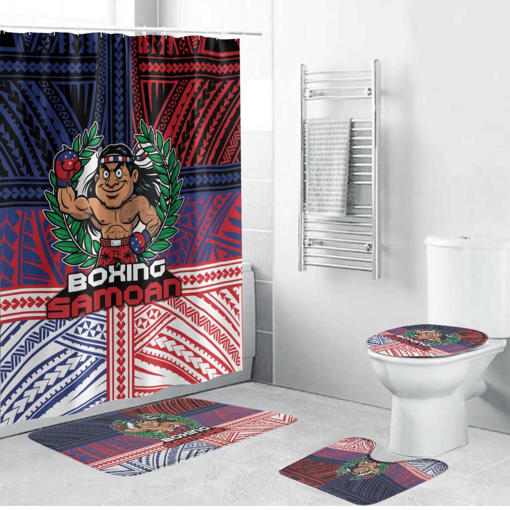 Samoa Boxing Bathroom Set Samoan Boxer Funny Style DT05 Bathroom Set (4 pcs) Red - Polynesian Pride