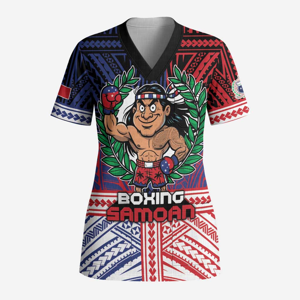 Personalised Samoa Boxing Scrub Top Samoan Boxer Funny Style DT05 Adult Red - Polynesian Pride