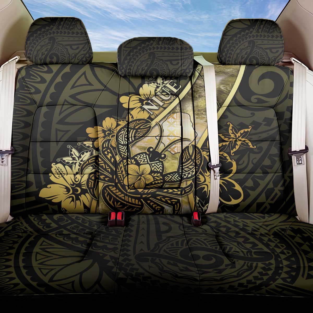 Niue Back Car Seat Cover Niuean Crab Waves Style DT05 One Size Gold - Polynesian Pride