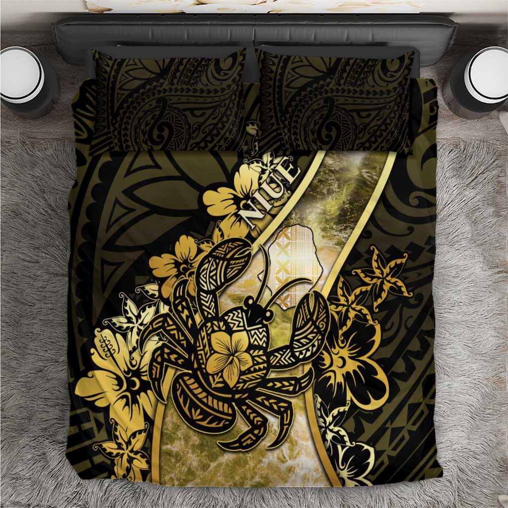 Niue Bedding Set Niuean Crab Waves Style DT05 Gold - Polynesian Pride