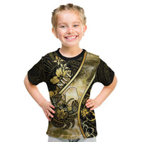Personalised Niue Kid T Shirt Niuean Crab Waves Style DT05 Gold - Polynesian Pride